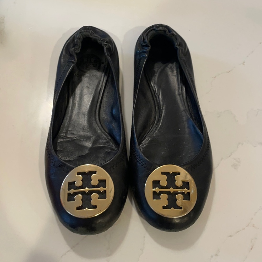 Tory Burch Classic Reva Ballet Black/Gold 50008606 Flat Women Size 6.5